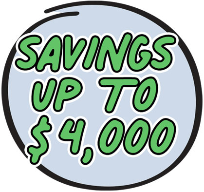 Circle with the words - Savings up to $4,000 inside